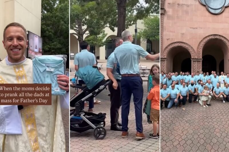 200 pais vão à missa com a mesma camisa em um épico dia dos pais