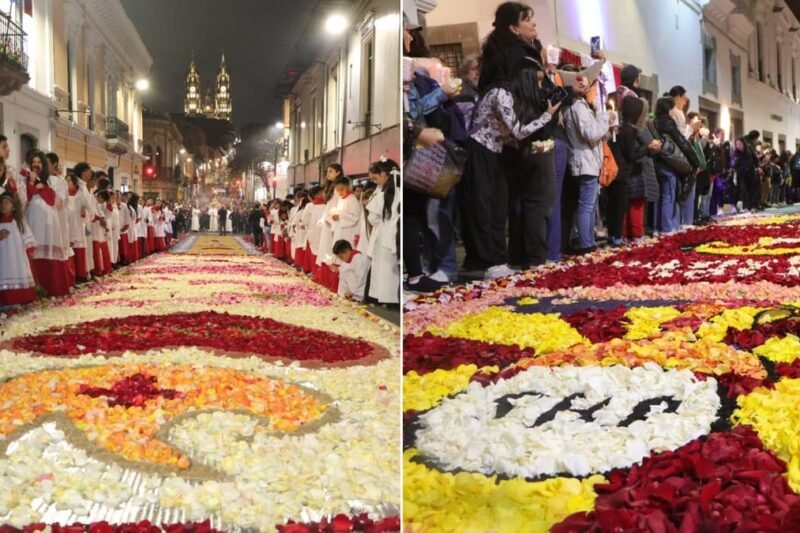 70 tapetes de flores decorados nas ruas do Equador para receber a procissão de Corpus Christi